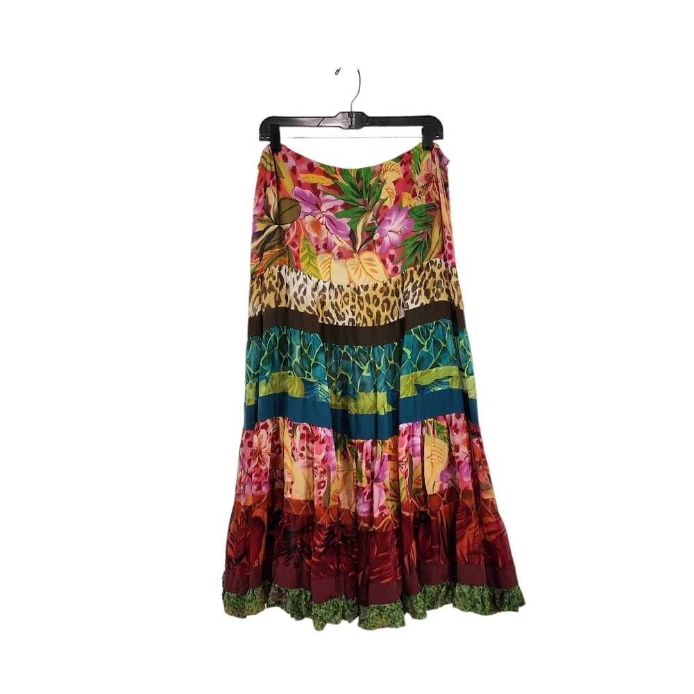 Boston Proper Women's 100% Silk Mixed Print Boho Maxi Skirt - S